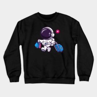 Cute Astronaut Traveling With Suitcase And Bag Cartoon Crewneck Sweatshirt